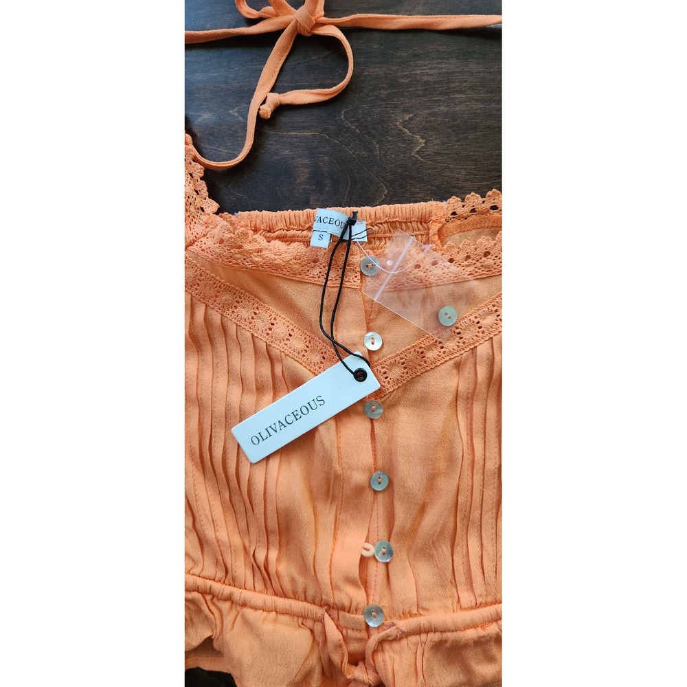 NWT Olivaceous Smocked Puff-Sleeve Cropped Peasant Blouse with Lace TrimS Boho S - Picture 7 of 8